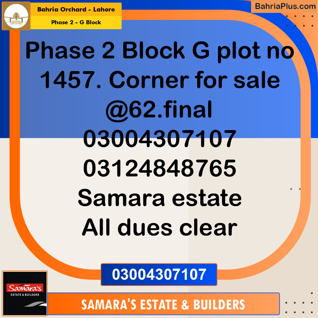 6 Marla Residential Plot for Sale in Phase 2 - G Block -  Bahria Orchard, Lahore - (BP-350356)