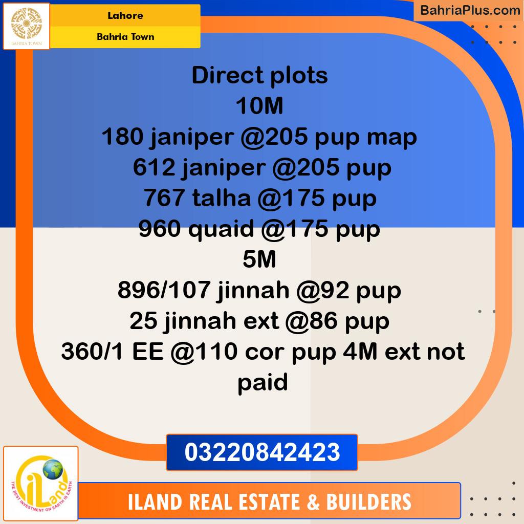 Residential Plot for Sale in Bahria Town, Lahore - (BP-350368)