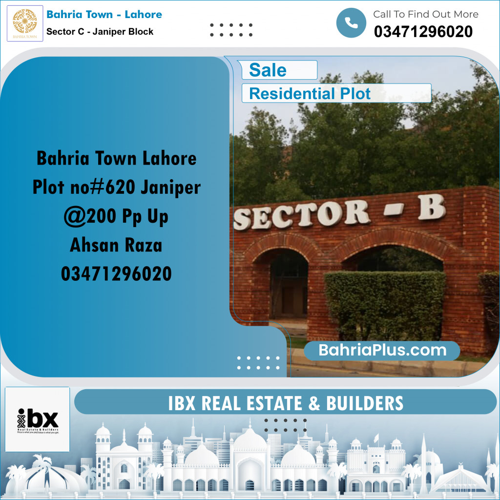 10 Marla Residential Plot for Sale in Sector C - Janiper Block -  Bahria Town, Lahore - (BP-350438)