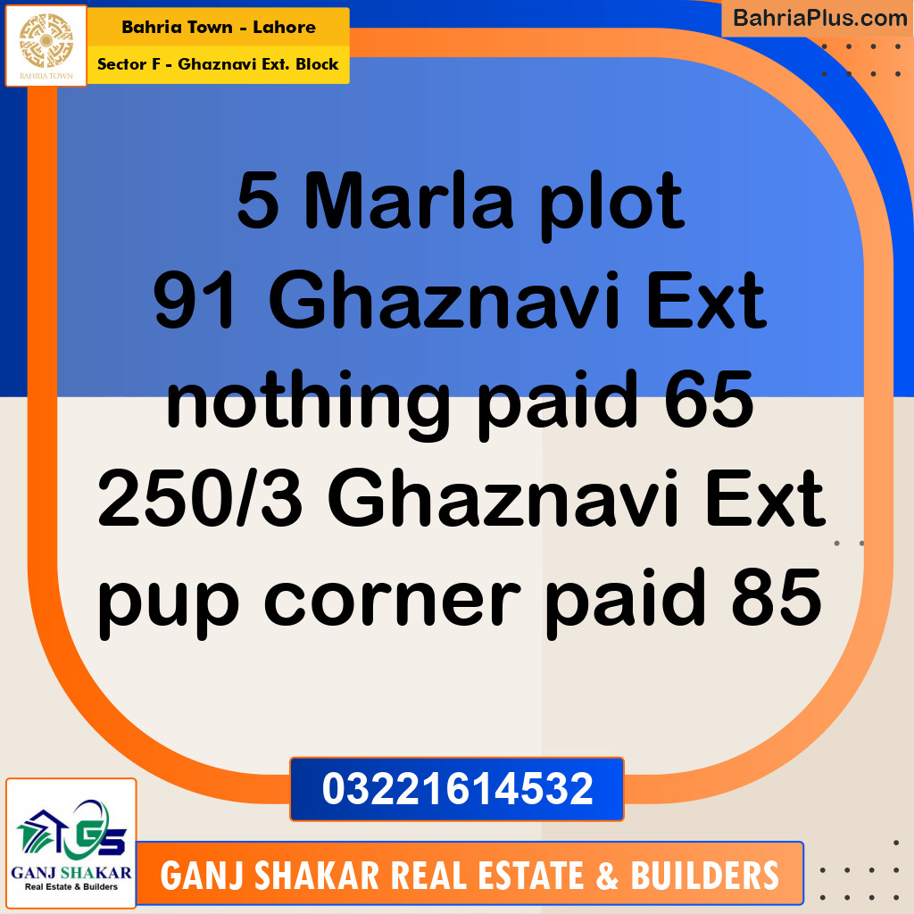 5 Marla Residential Plot for Sale in Sector F - Ghaznavi Ext. Block -  Bahria Town, Lahore - (BP-350469)