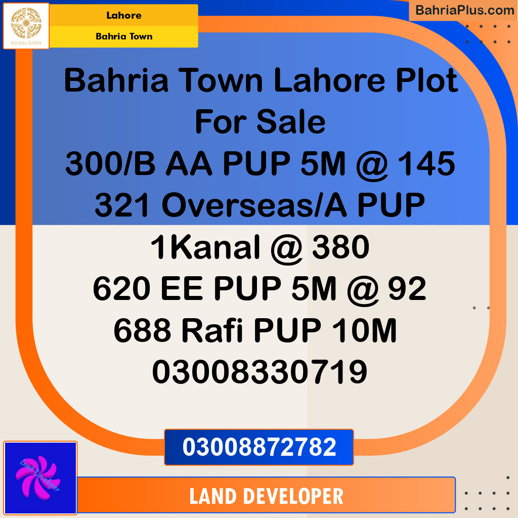 1000 Marla Residential Plot for Sale in Bahria Town, Lahore - (BP-350496)