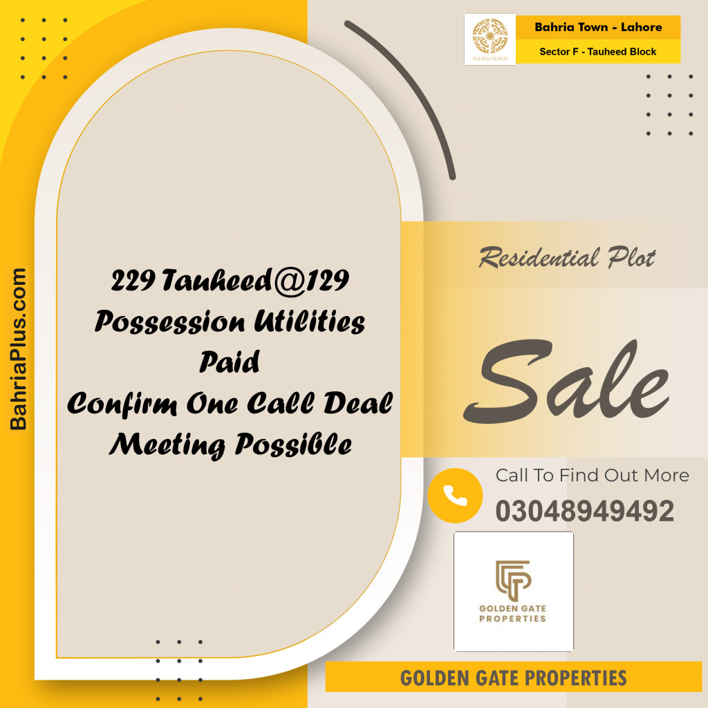 10 Marla Residential Plot for Sale in Sector F - Tauheed Block -  Bahria Town, Lahore - (BP-350501)