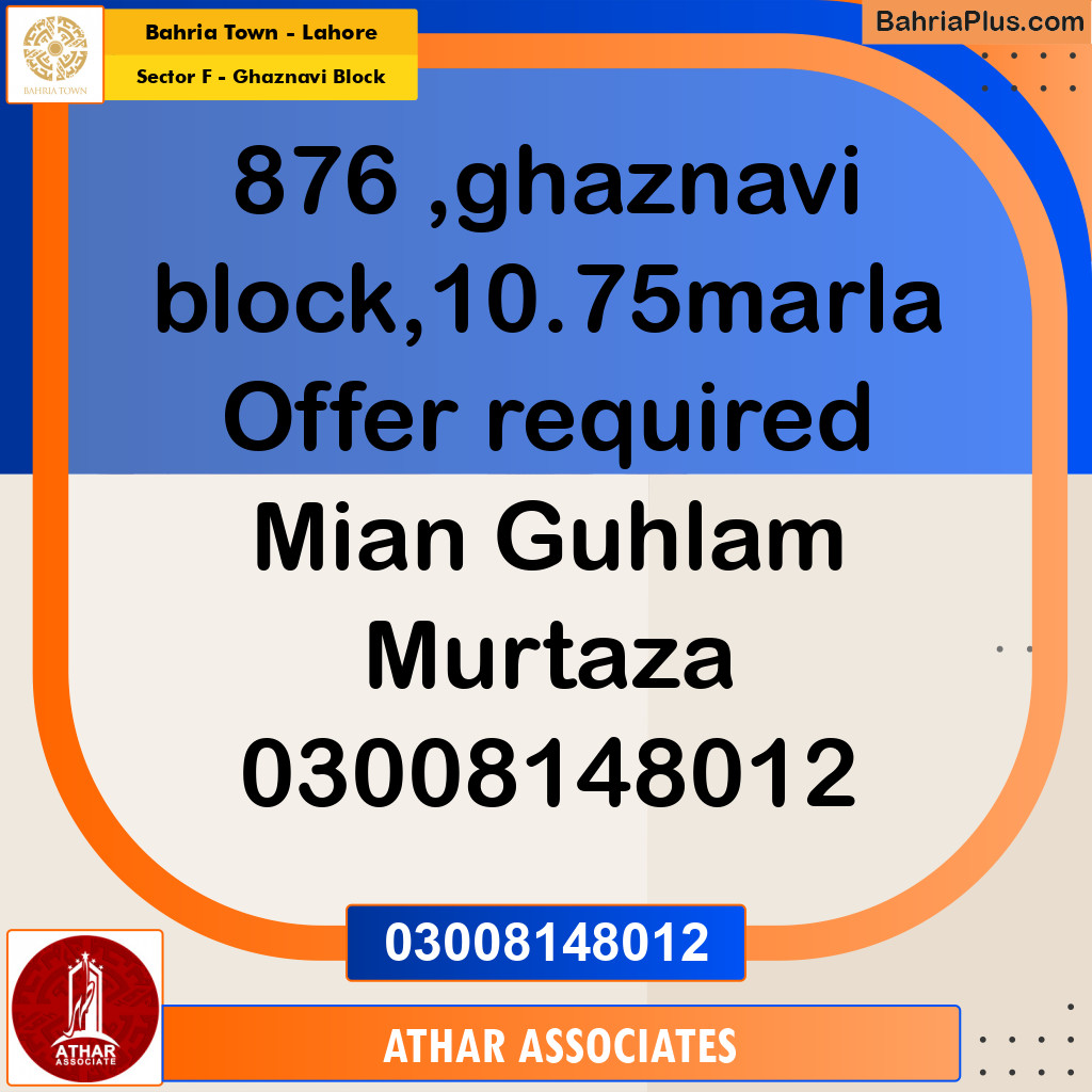 10 Marla Residential Plot for Sale in Sector F - Ghaznavi Block -  Bahria Town, Lahore - (BP-350522)
