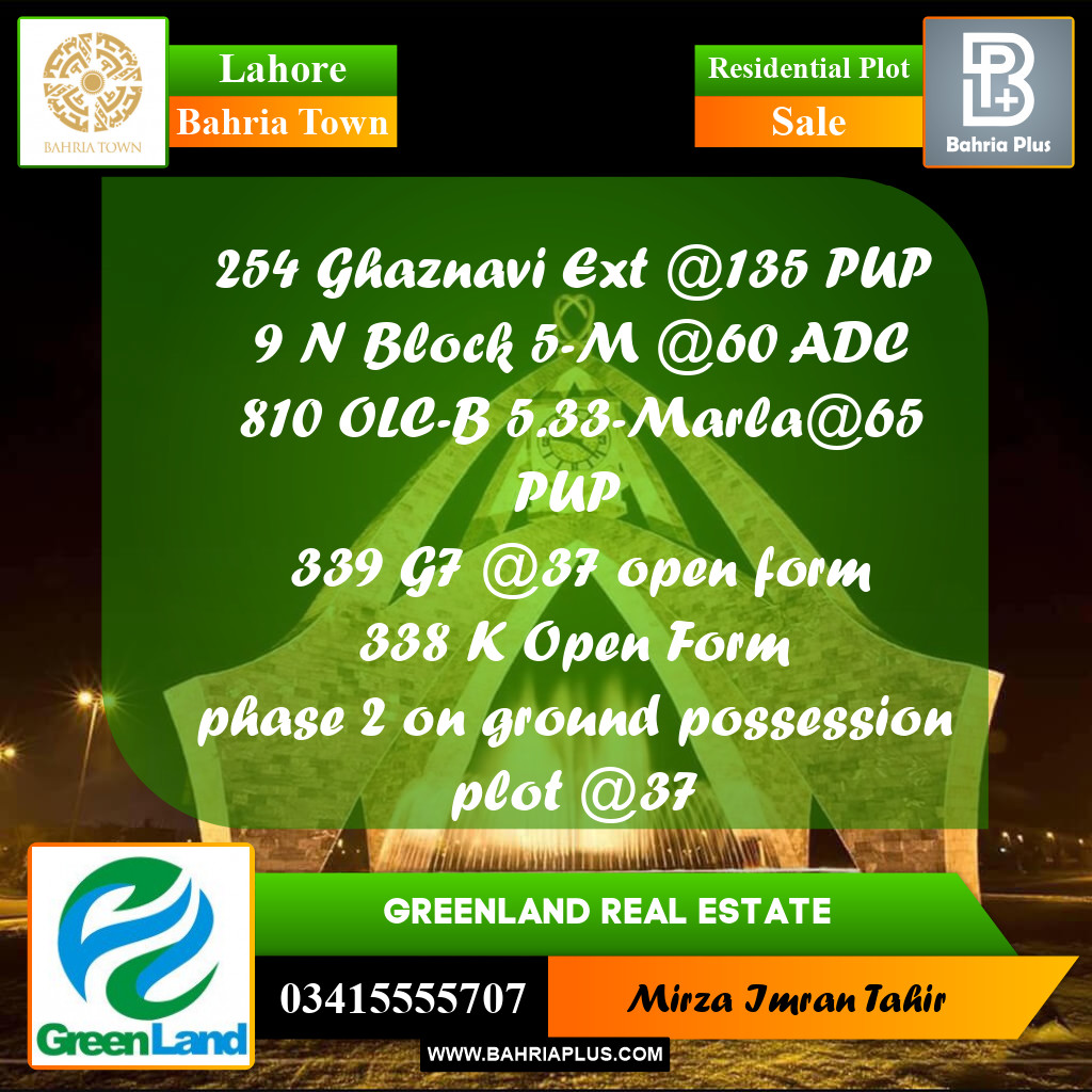 Residential Plot for Sale in Bahria Town, Lahore - (BP-350540)