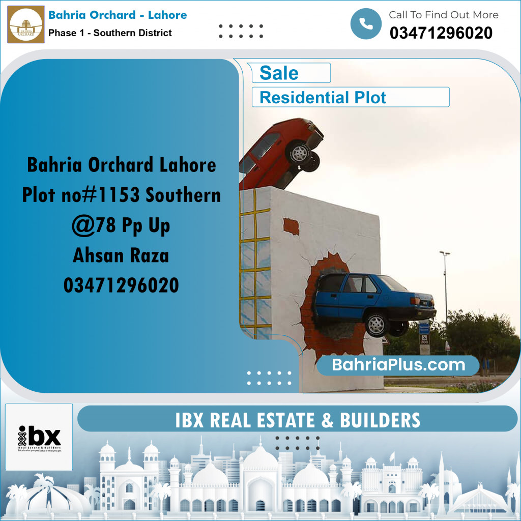 8 Marla Residential Plot for Sale in Phase 1 - Southern District -  Bahria Orchard, Lahore - (BP-350542)