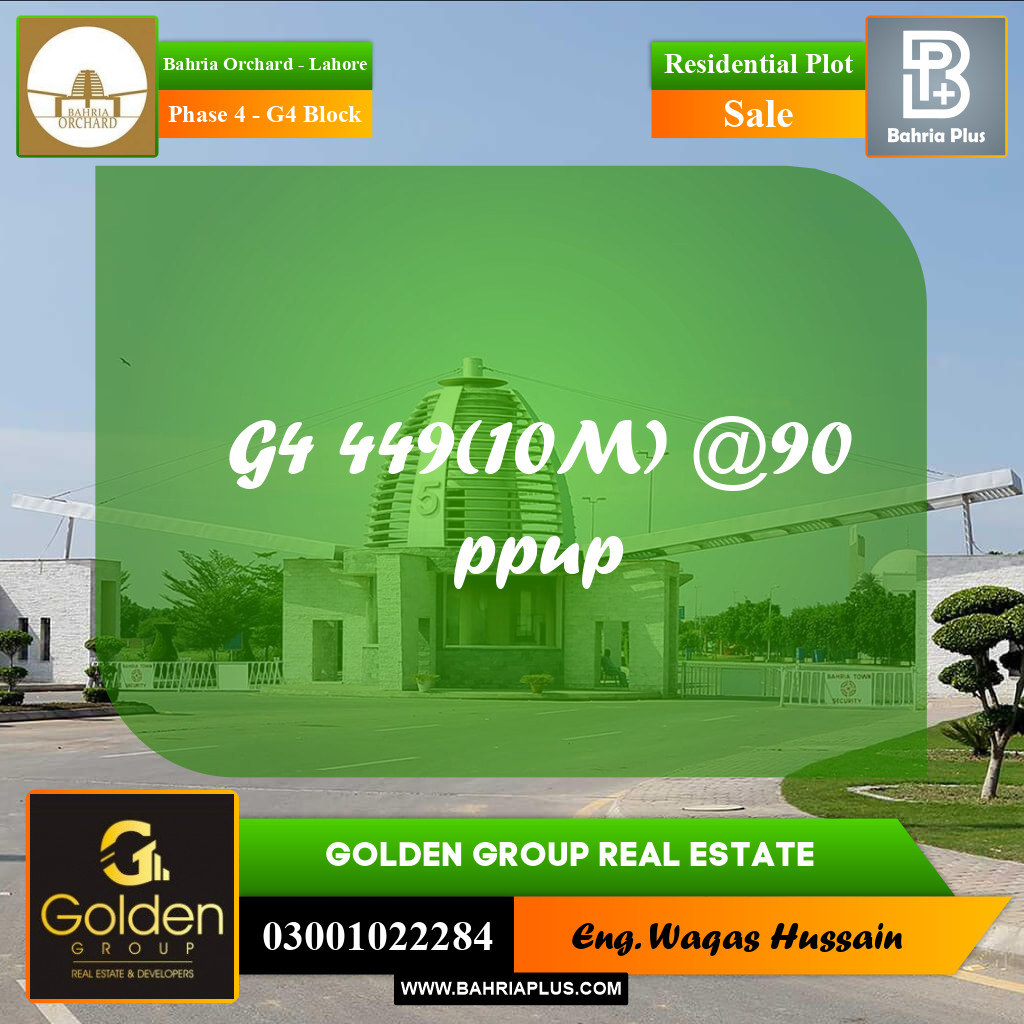 10 Marla Residential Plot for Sale in Phase 4 - G4 Block -  Bahria Orchard, Lahore - (BP-350554)
