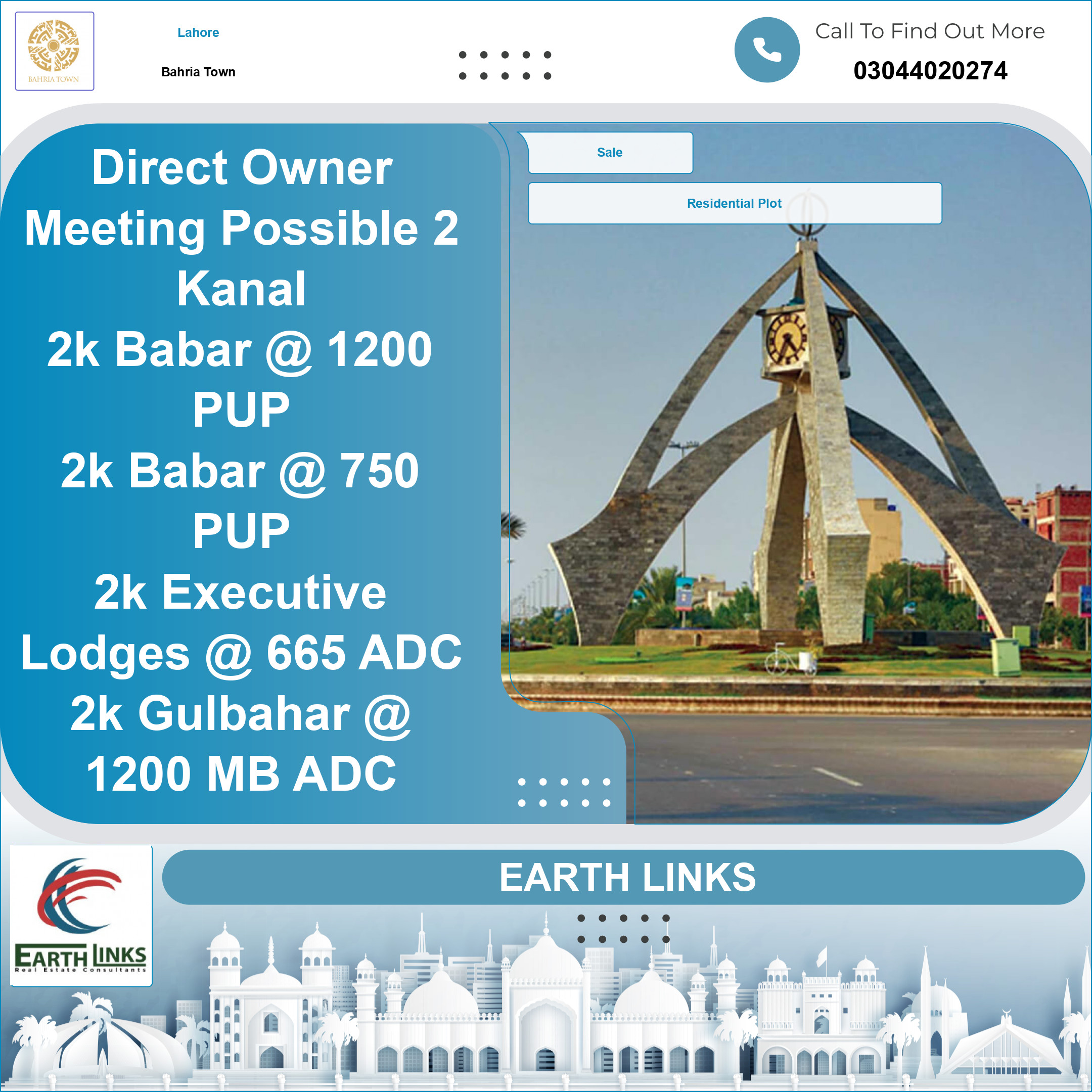 2 Kanal Residential Plot for Sale in Bahria Town, Lahore - (BP-350578)