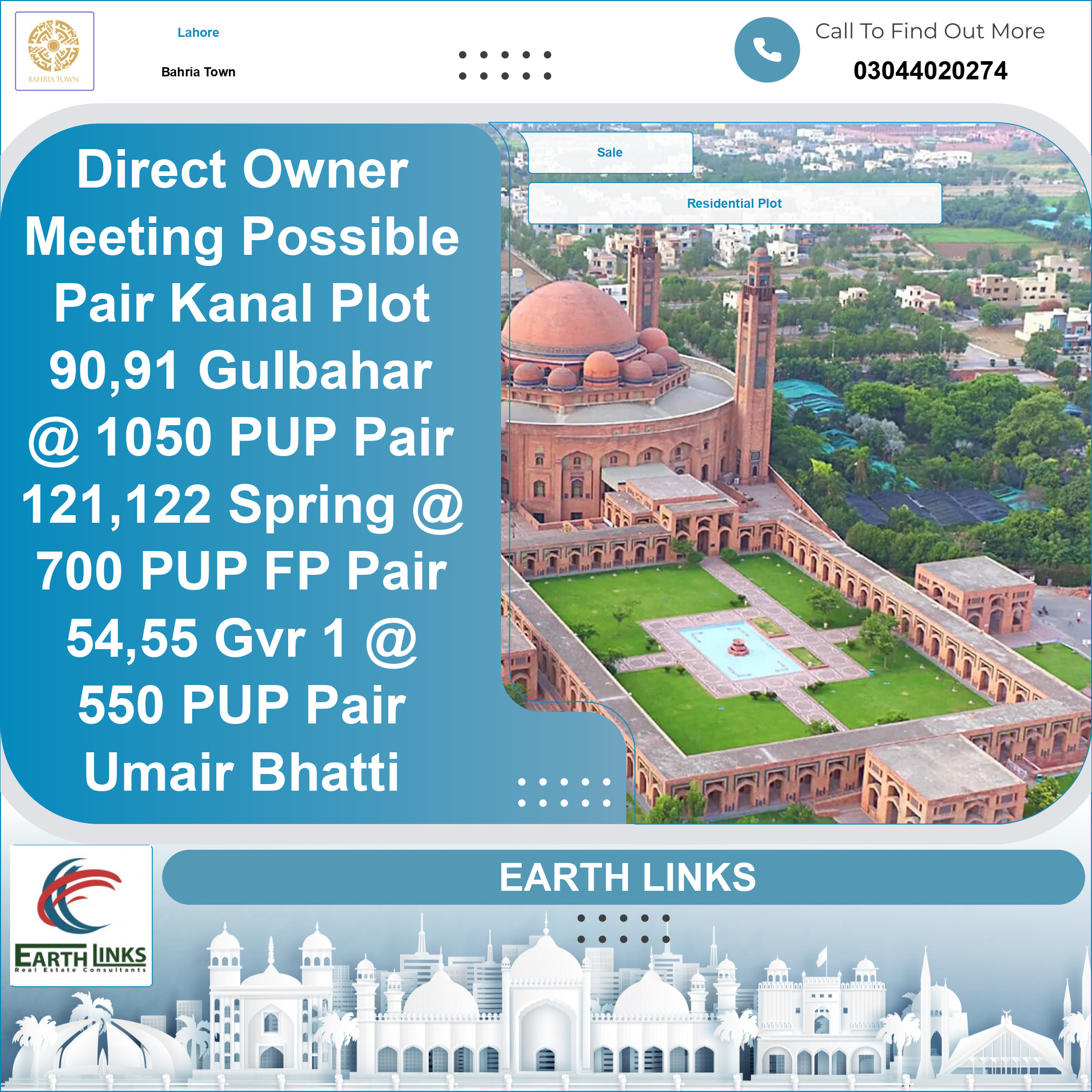 2 Kanal Residential Plot for Sale in Bahria Town, Lahore - (BP-350588)