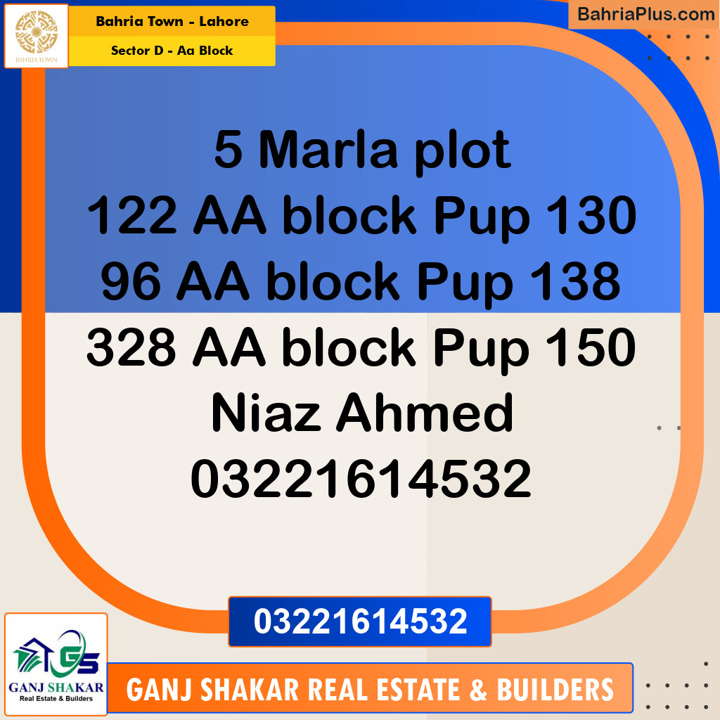 5 Marla Residential Plot for Sale in Sector D - AA Block -  Bahria Town, Lahore - (BP-350719)