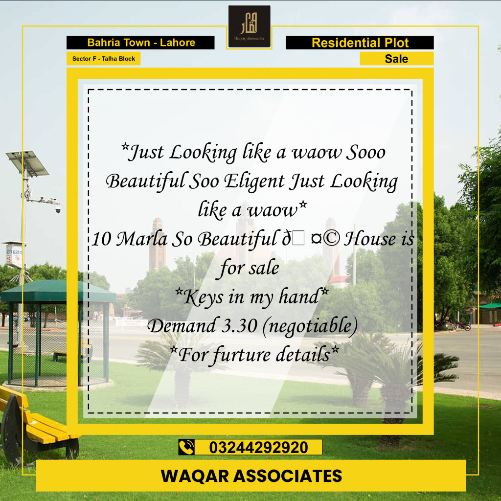Residential Plot for Sale in Sector F - Talha Block -  Bahria Town, Lahore - (BP-350736)