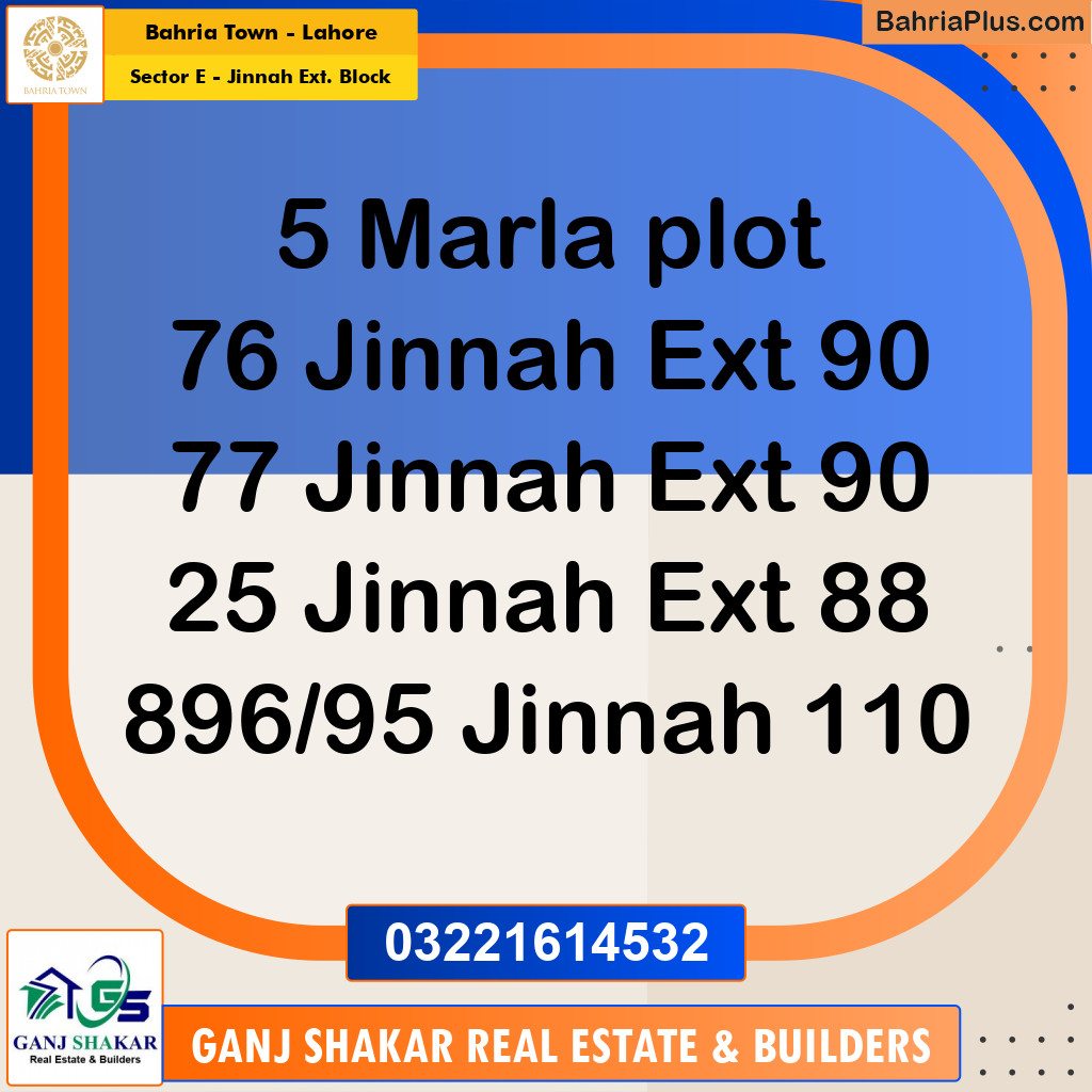 5 Marla Residential Plot for Sale in Sector E - Jinnah Ext. Block -  Bahria Town, Lahore - (BP-350749)