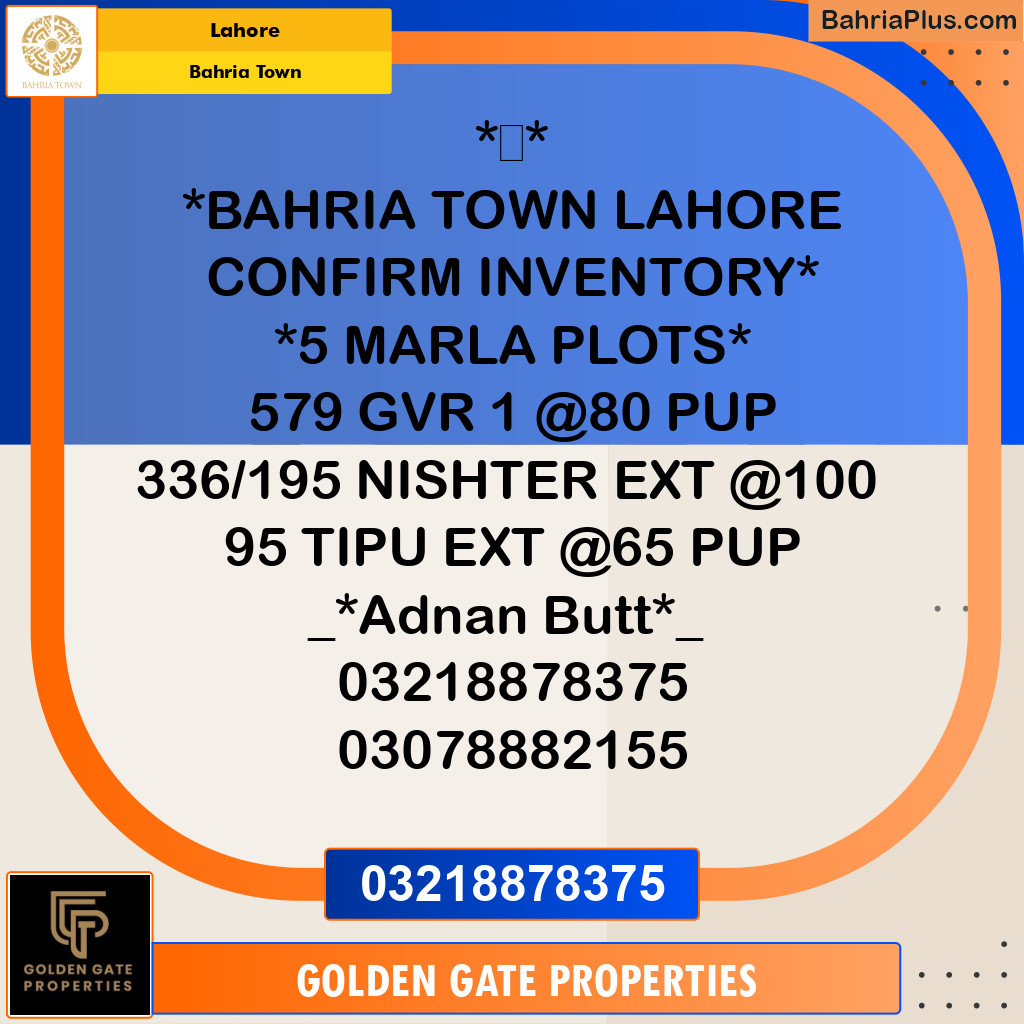 5 Marla Residential Plot for Sale in Bahria Town, Lahore - (BP-350802)