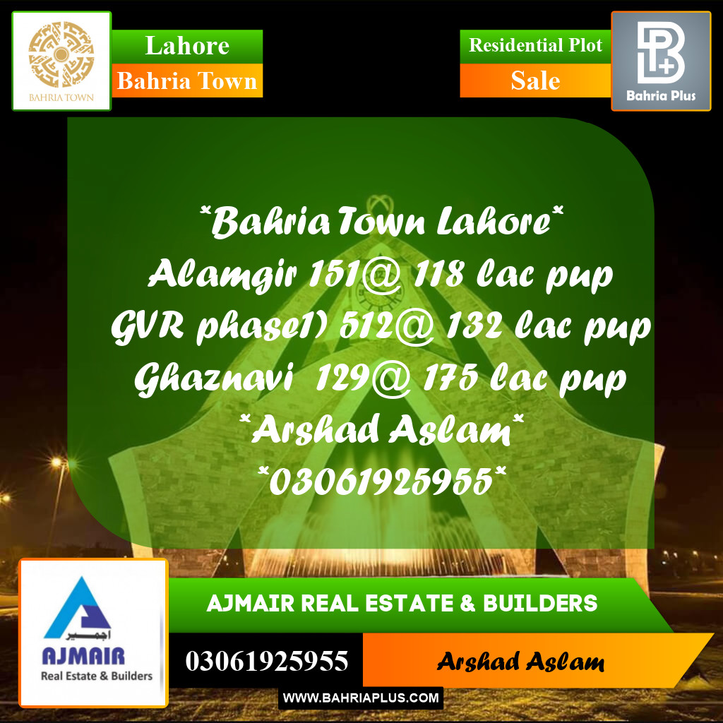 Residential Plot for Sale in Bahria Town, Lahore - (BP-350831)