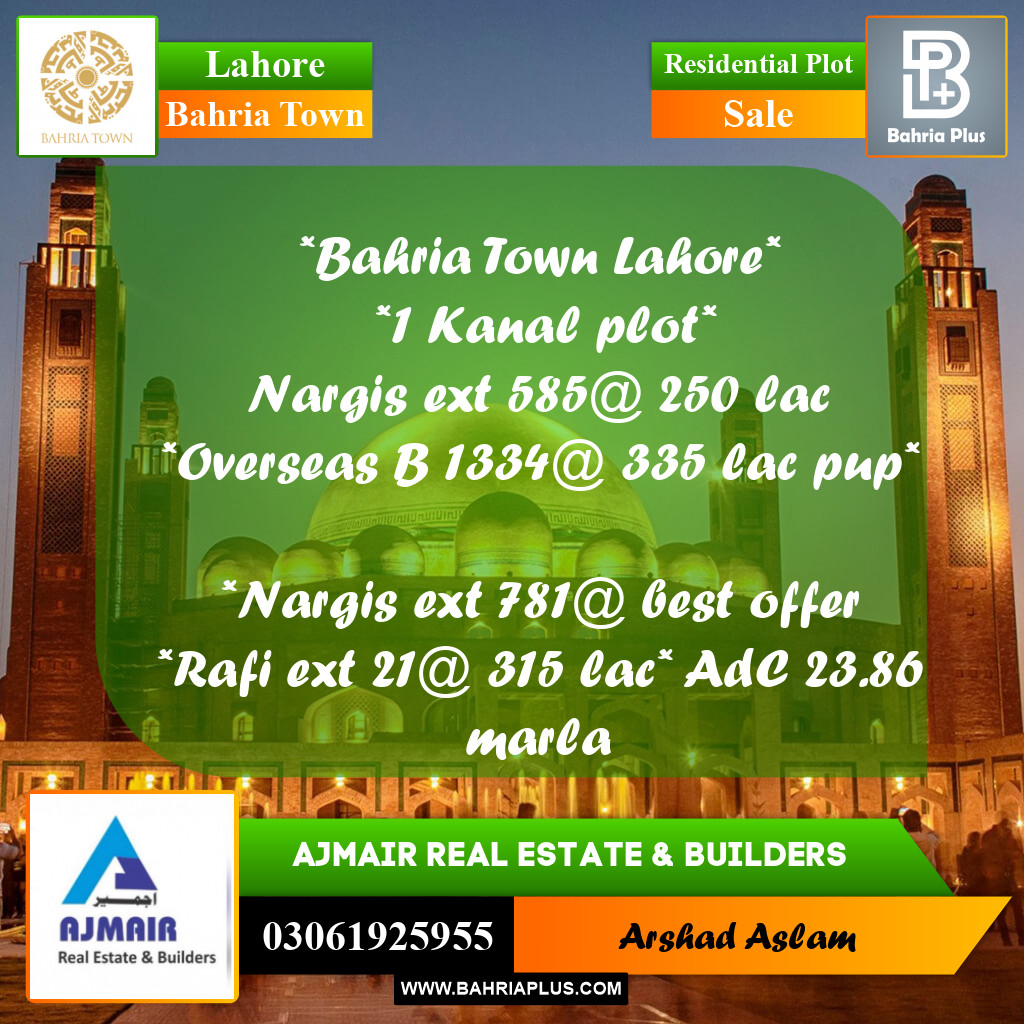 Residential Plot for Sale in Bahria Town, Lahore - (BP-350832)