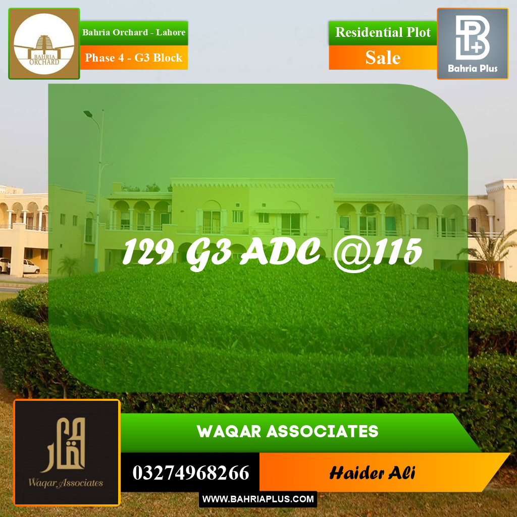 10 Marla Residential Plot for Sale in Phase 4 - G3 Block -  Bahria Orchard, Lahore - (BP-350878)