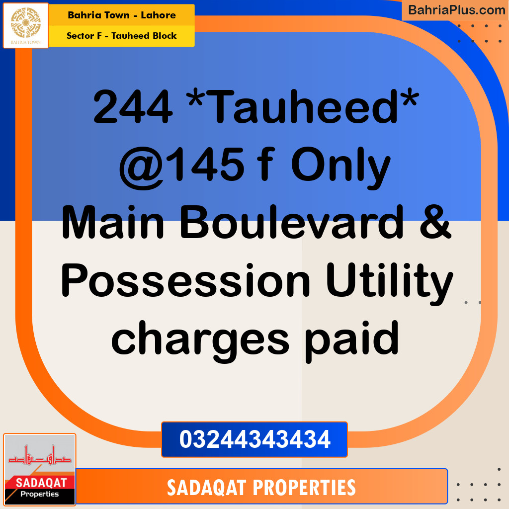 10 Marla Residential Plot for Sale in Sector F - Tauheed Block -  Bahria Town, Lahore - (BP-350895)