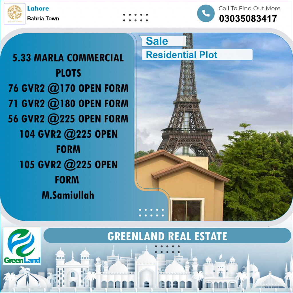 Residential Plot for Sale in Bahria Town, Lahore - (BP-350911)