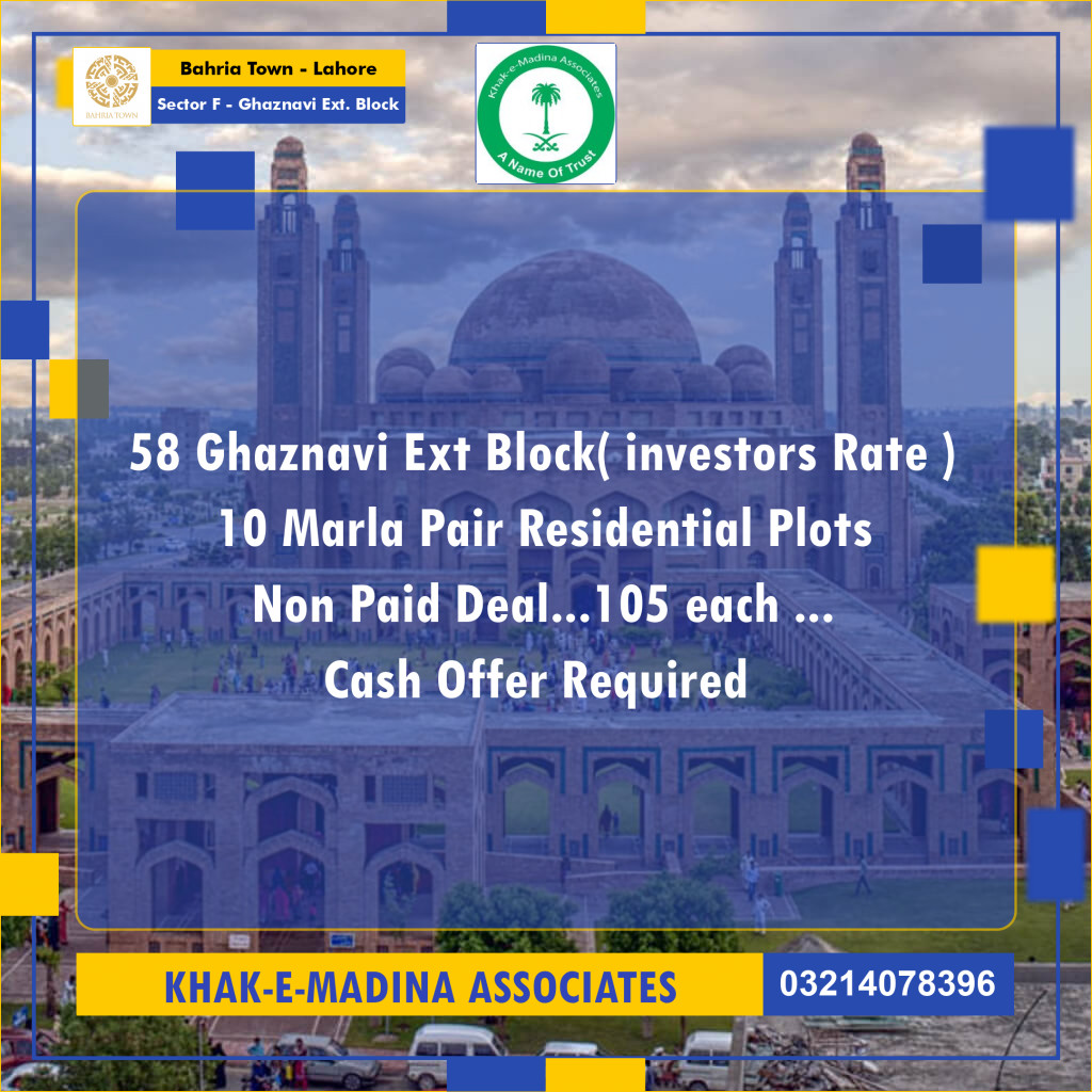 10 Marla Residential Plot for Sale in Sector F - Ghaznavi Ext. Block -  Bahria Town, Lahore - (BP-350981)