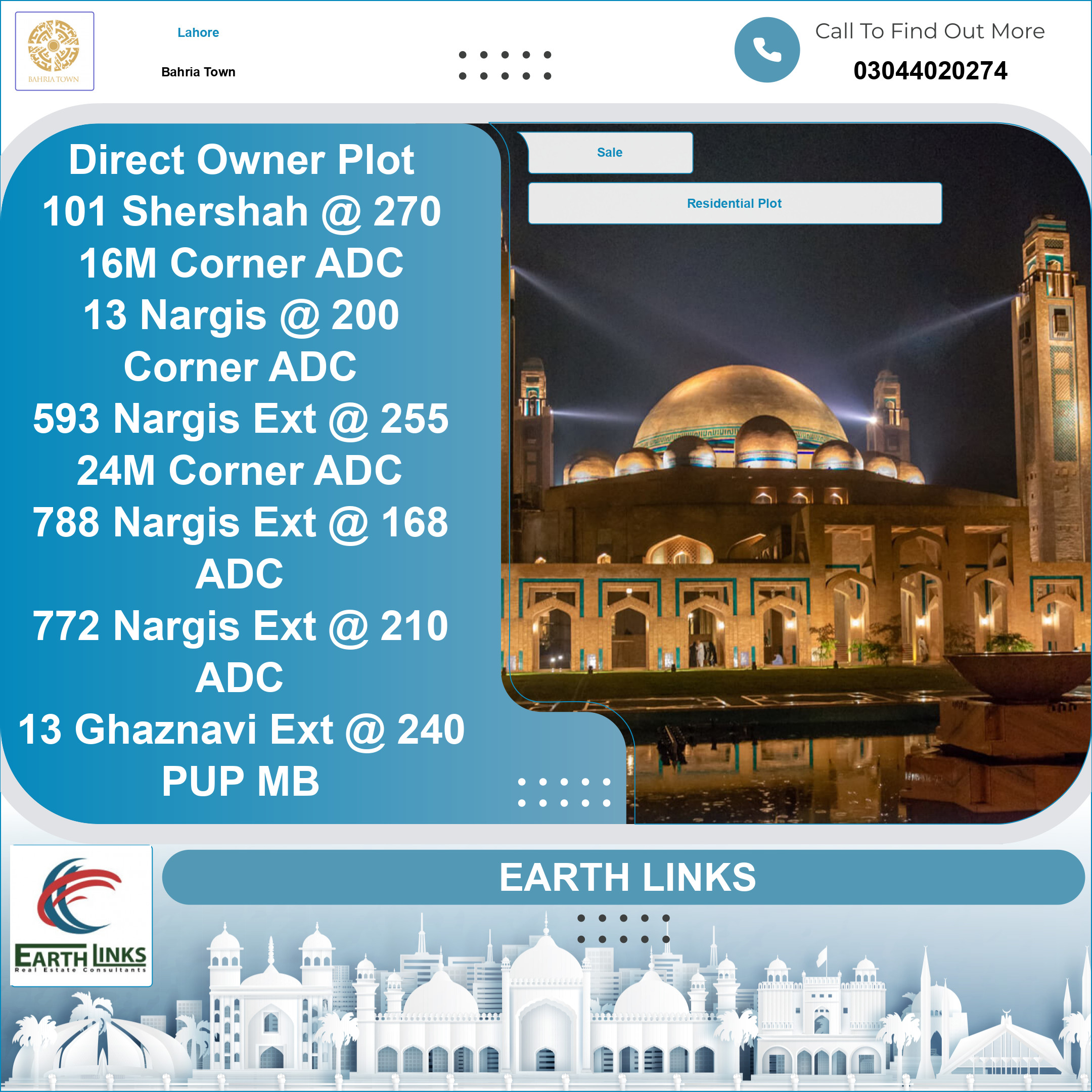 1 Kanal Residential Plot for Sale in Bahria Town, Lahore - (BP-351103)