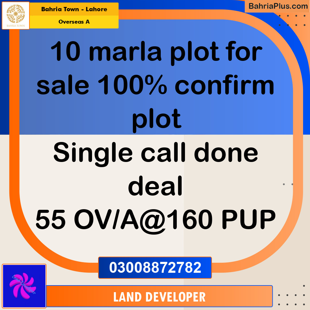 10 Marla Residential Plot for Sale in Overseas A -  Bahria Town, Lahore - (BP-351113)
