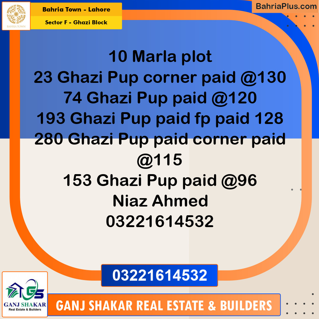 10 Marla Residential Plot for Sale in Sector F - Ghazi Block -  Bahria Town, Lahore - (BP-351125)