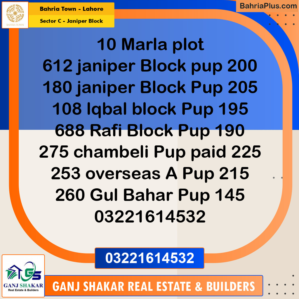 10 Marla Residential Plot for Sale in Sector C - Janiper Block -  Bahria Town, Lahore - (BP-351129)