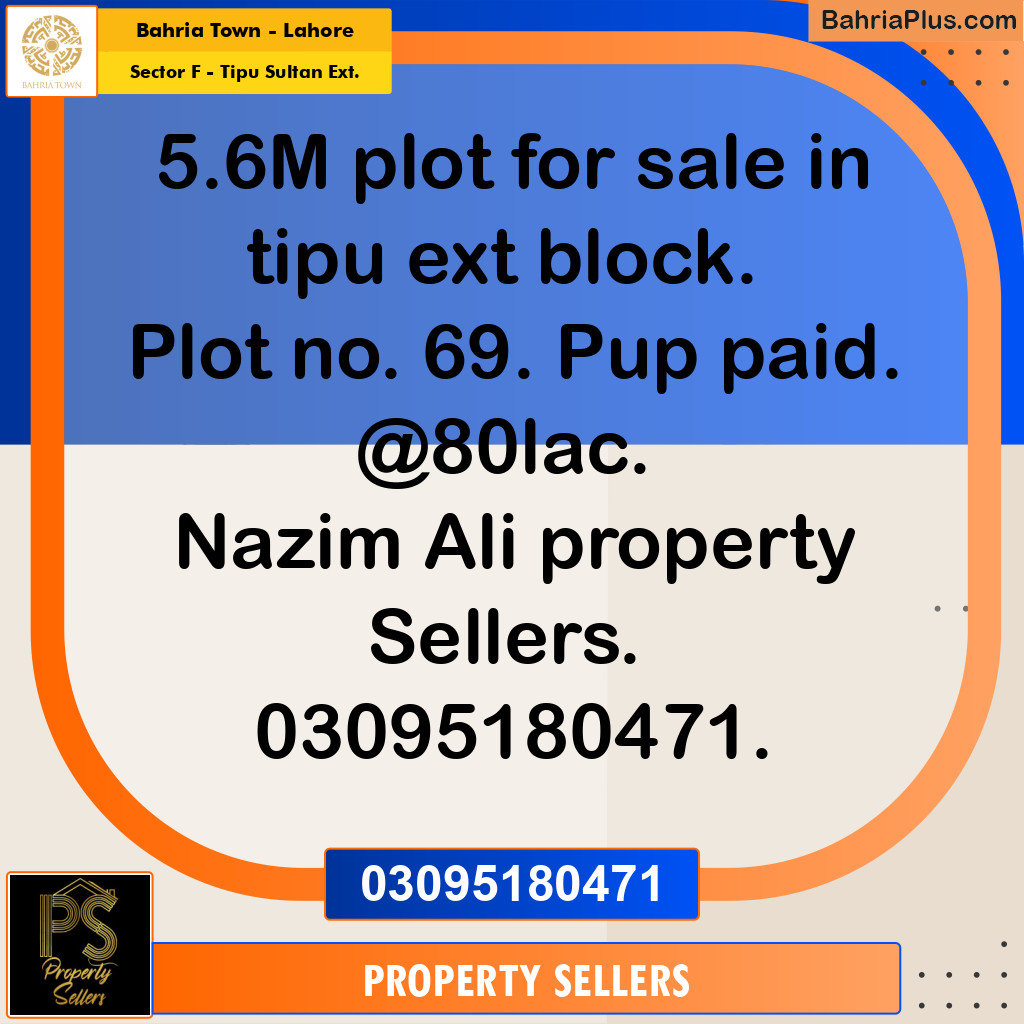 5.6 Marla Residential Plot for Sale in Sector F - Tipu Sultan Ext. -  Bahria Town, Lahore - (BP-351172)
