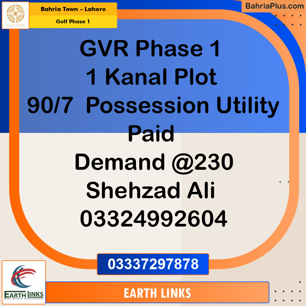 1 Kanal Residential Plot for Sale in Golf Phase 1 -  Bahria Town, Lahore - (BP-351195)