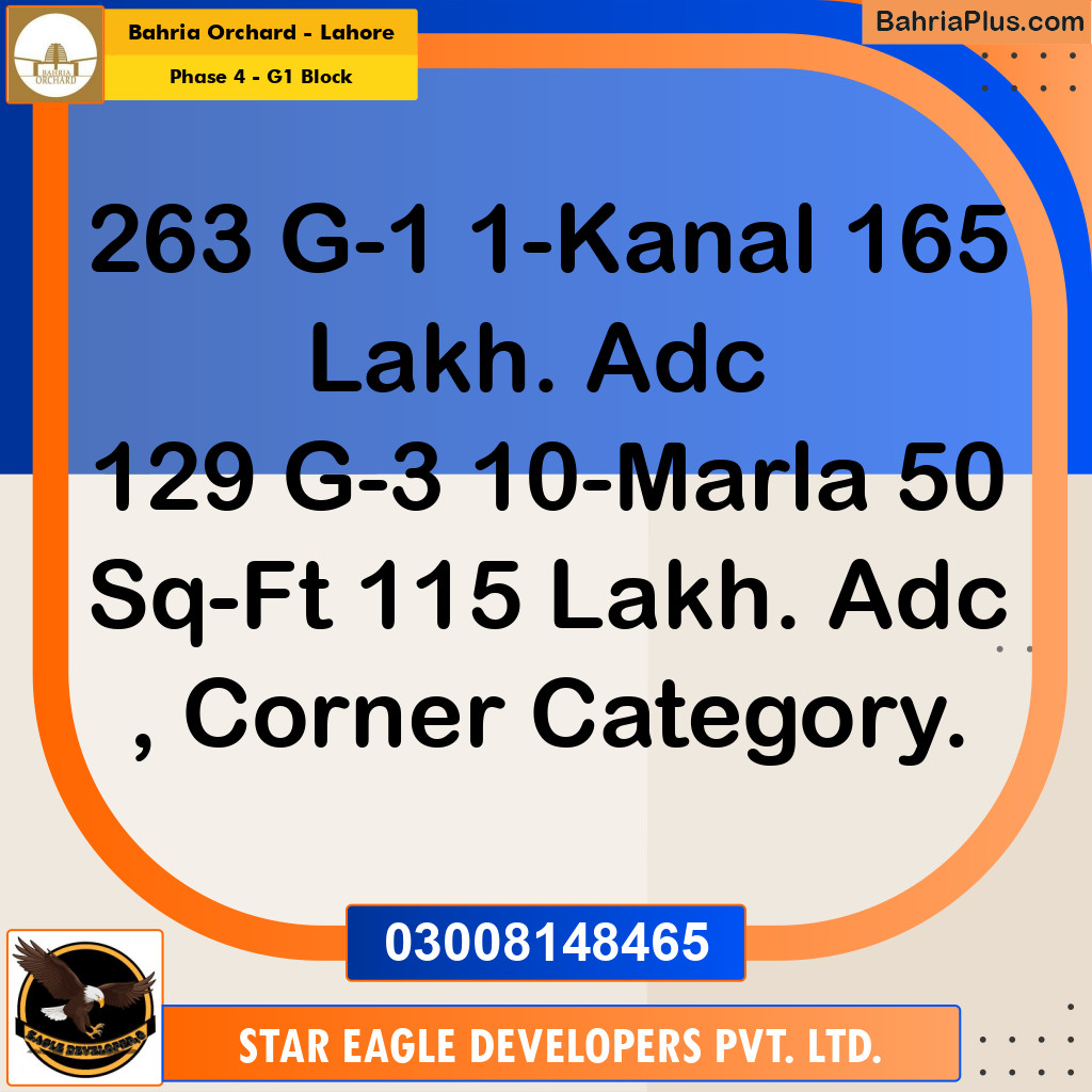 1 Kanal Residential Plot for Sale in Phase 4 - G1 Block -  Bahria Orchard, Lahore - (BP-351252)