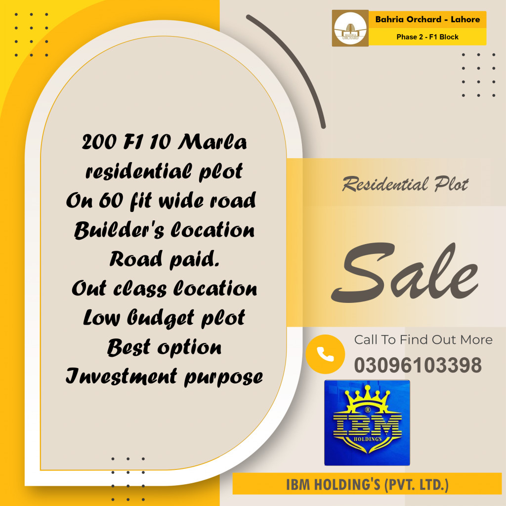 10 Marla Residential Plot for Sale in Phase 2 - F1 Block -  Bahria Orchard, Lahore - (BP-351303)