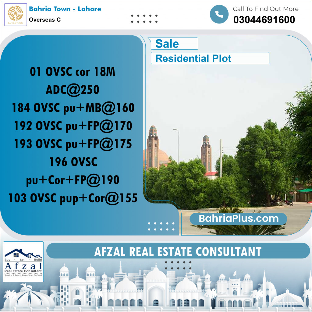 Residential Plot for Sale in Overseas C -  Bahria Town, Lahore - (BP-351318)