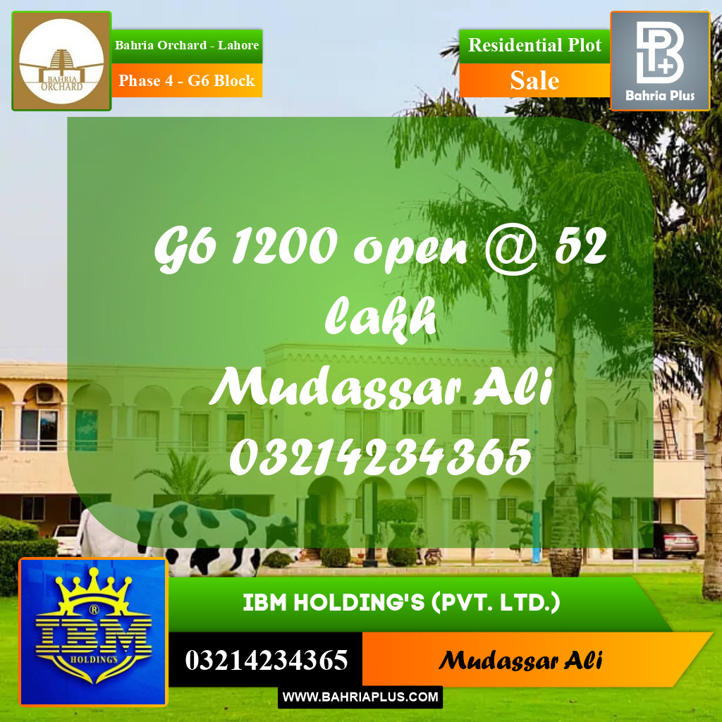 10 Marla Residential Plot for Sale in Phase 4 - G6 Block -  Bahria Orchard, Lahore - (BP-351323)