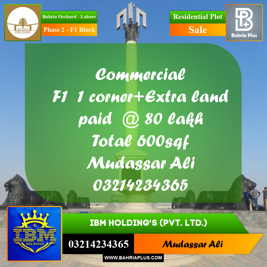 600 Sq. Ft. Residential Plot for Sale in Phase 2 - F1 Block -  Bahria Orchard, Lahore - (BP-351325)