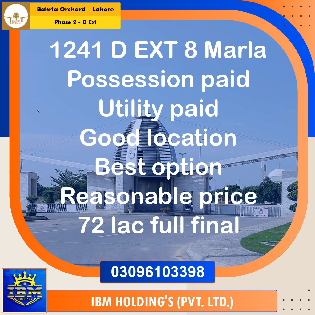 8 Marla Residential Plot for Sale in Phase 2 - D Ext -  Bahria Orchard, Lahore - (BP-351552)