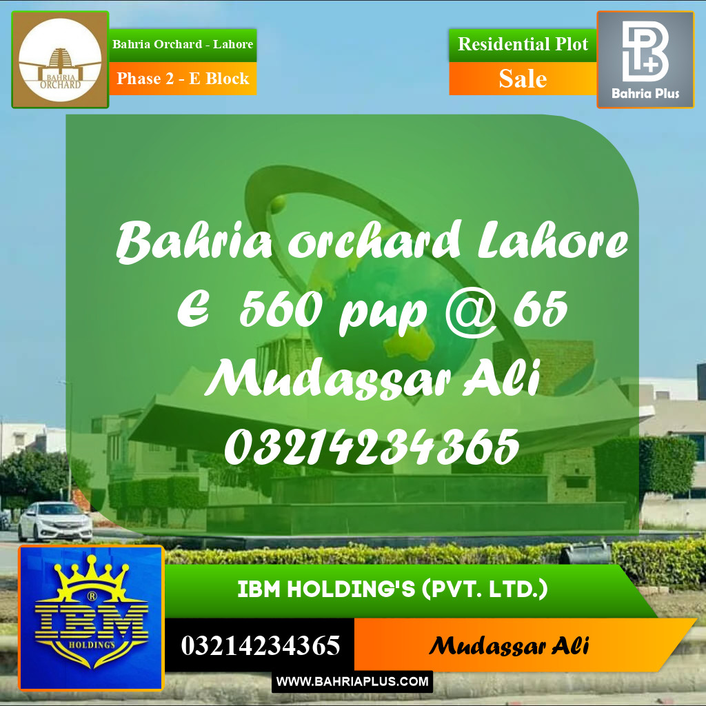 8 Marla Residential Plot for Sale in Phase 2 - E Block -  Bahria Orchard, Lahore - (BP-351562)