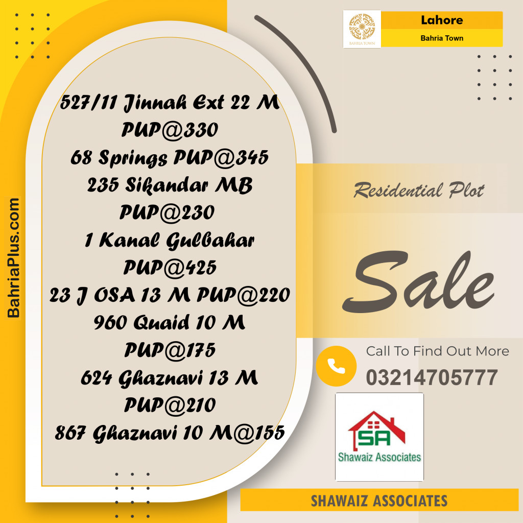 Residential Plot for Sale in Bahria Town, Lahore - (BP-351608)