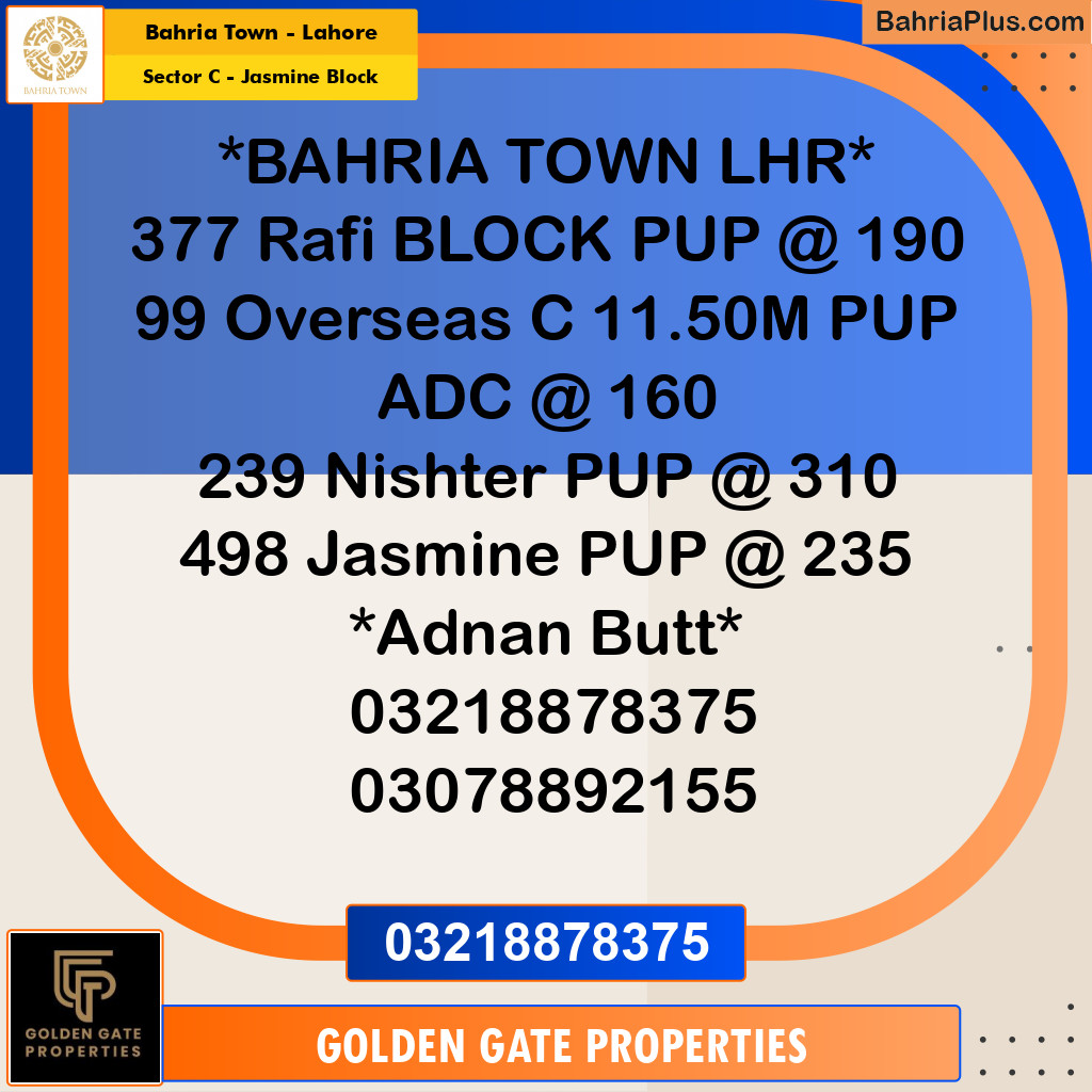 10 Marla Residential Plot for Sale in Sector C - Jasmine Block -  Bahria Town, Lahore - (BP-351659)