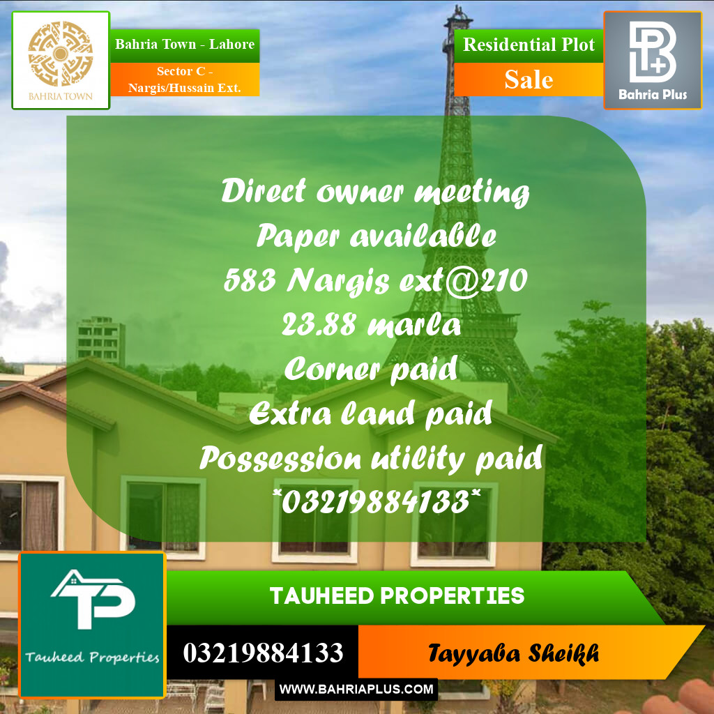 23 Marla Residential Plot for Sale in Sector C - Nargis/Hussain Ext. -  Bahria Town, Lahore - (BP-351680)