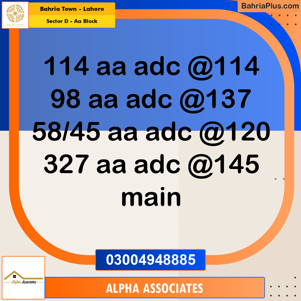 Residential Plot for Sale in Sector D - AA Block -  Bahria Town, Lahore - (BP-351710)