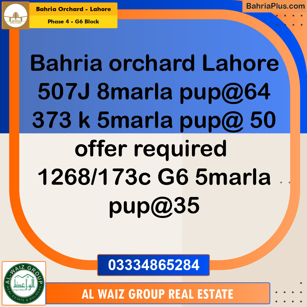 5 Marla Residential Plot for Sale in Phase 4 - G6 Block -  Bahria Orchard, Lahore - (BP-351726)