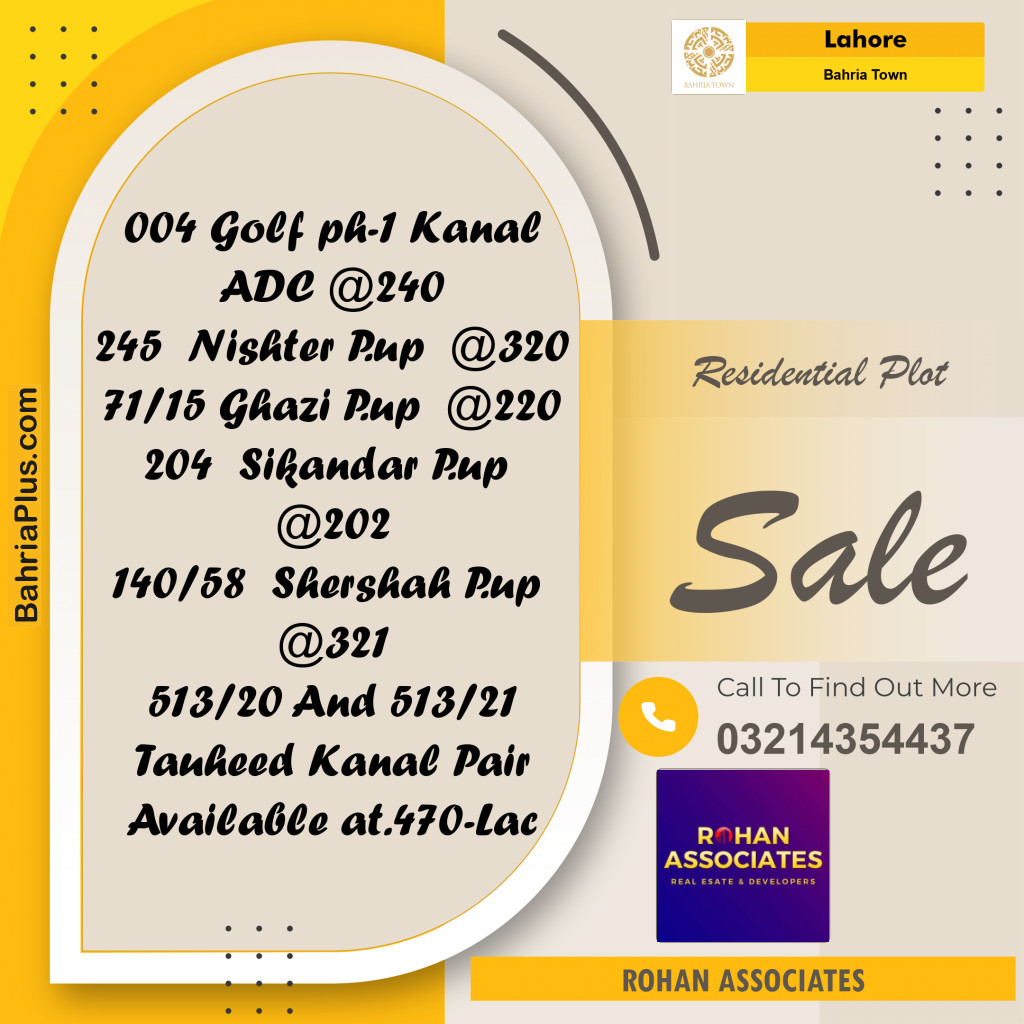 Residential Plot for Sale in Bahria Town, Lahore - (BP-351768)