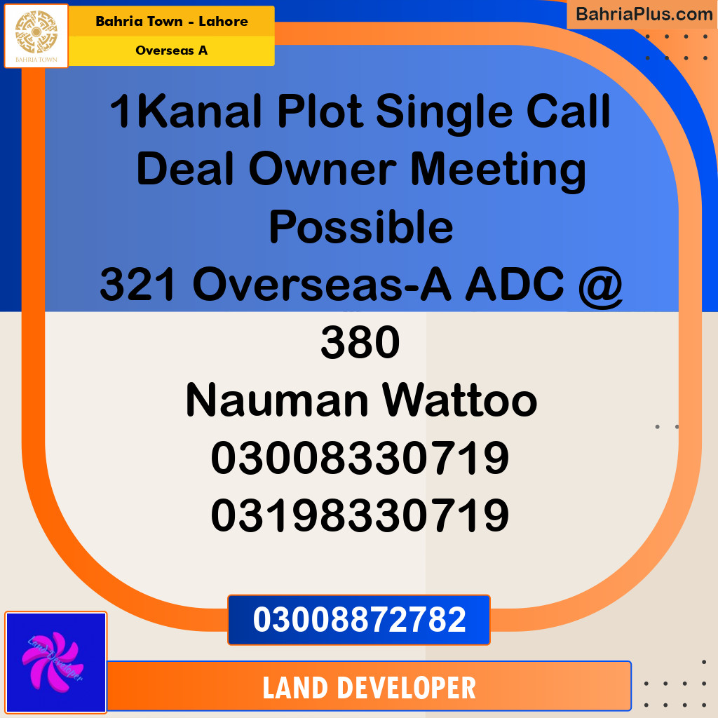 1 Kanal Residential Plot for Sale in Overseas A -  Bahria Town, Lahore - (BP-351863)