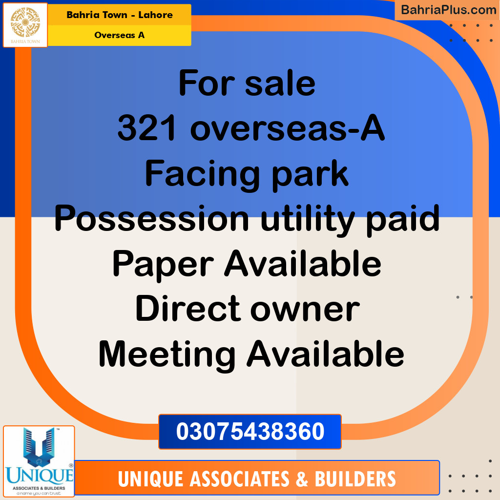 1 Kanal Residential Plot for Sale in Overseas A -  Bahria Town, Lahore - (BP-351866)