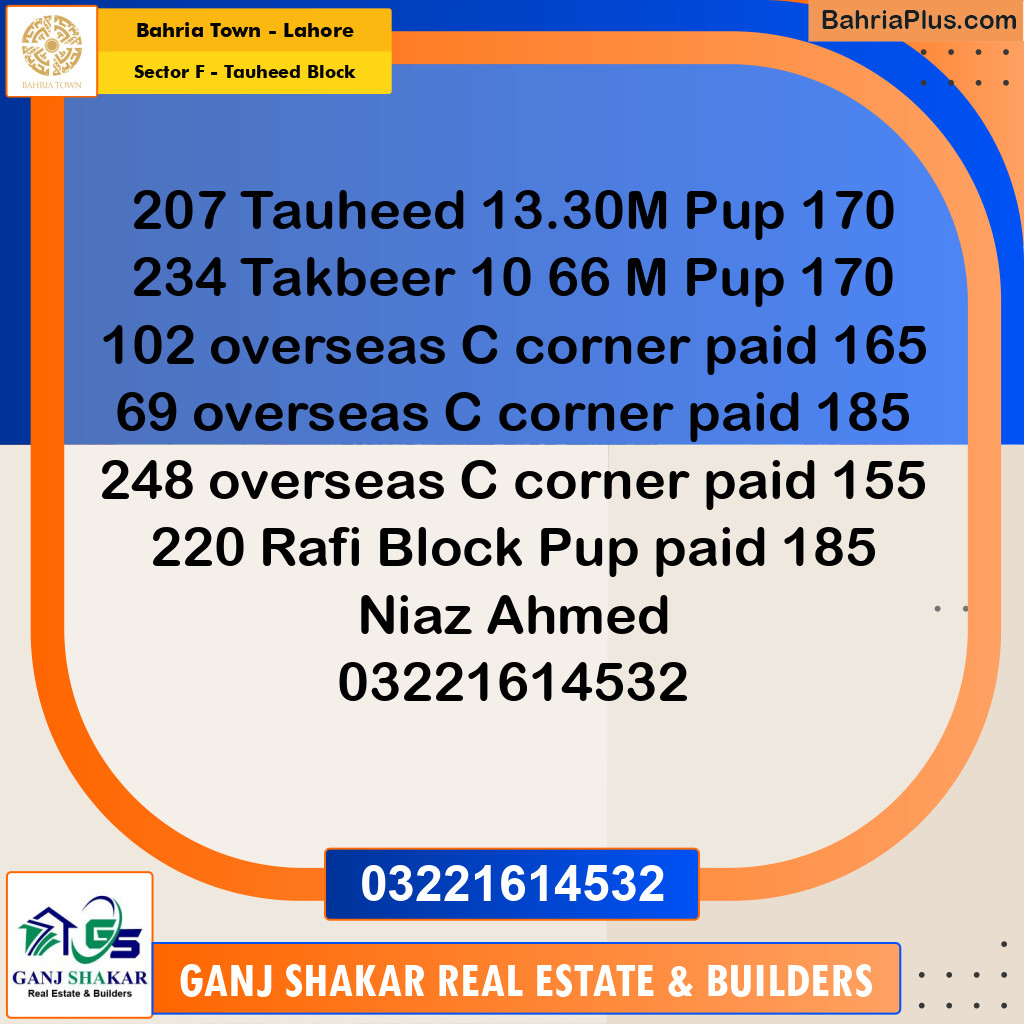 10 Marla Residential Plot for Sale in Sector F - Tauheed Block -  Bahria Town, Lahore - (BP-351873)