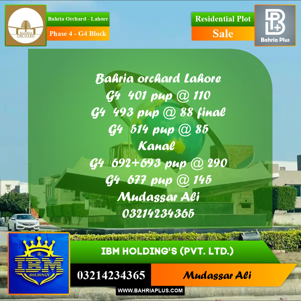 10 Marla Residential Plot for Sale in Phase 4 - G4 Block -  Bahria Orchard, Lahore - (BP-351913)