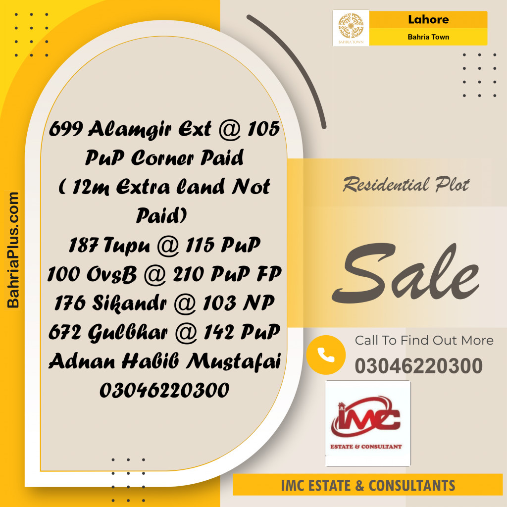 Residential Plot for Sale in Bahria Town, Lahore - (BP-351924)