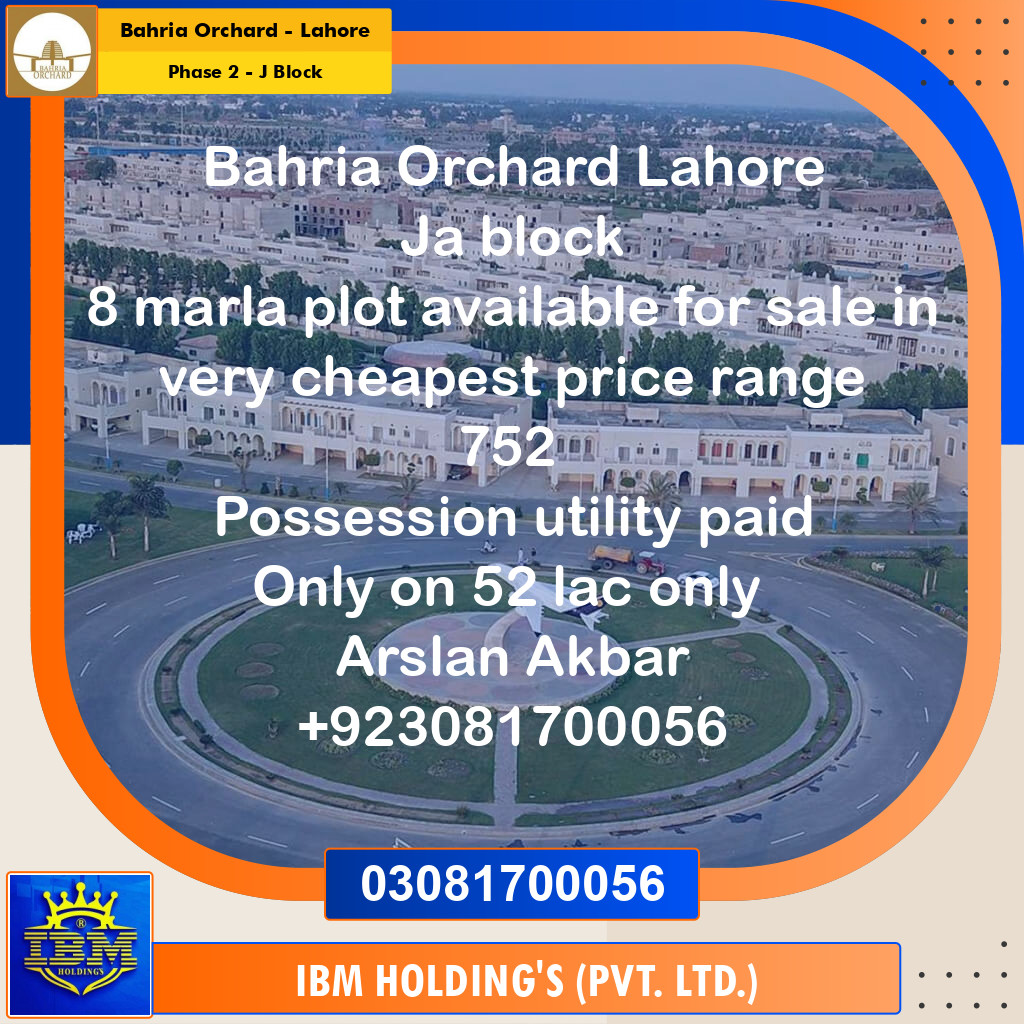 8 Marla Residential Plot for Sale in Phase 2 - J Block -  Bahria Orchard, Lahore - (BP-352023)
