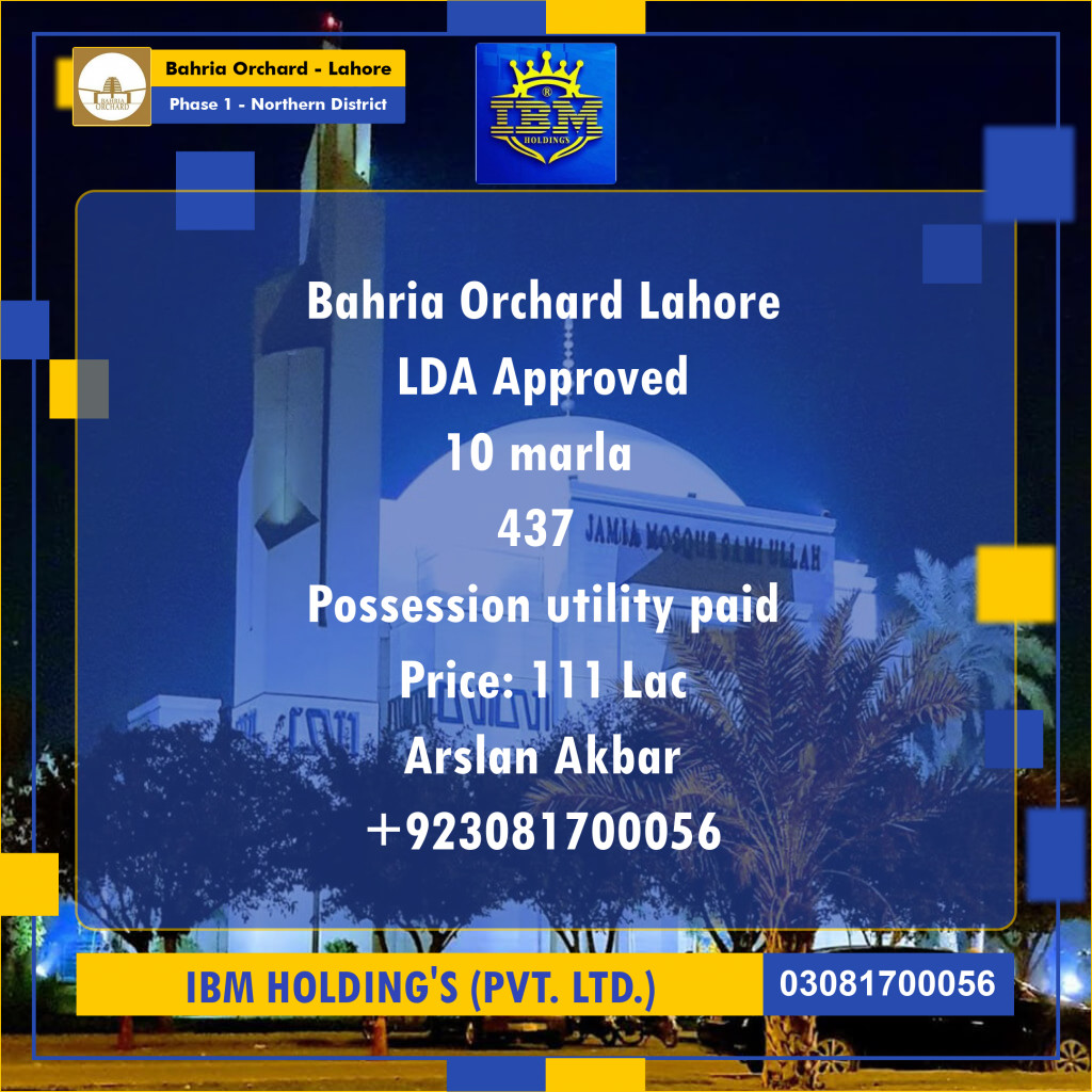 10 Marla Residential Plot for Sale in Phase 1 - Northern District -  Bahria Orchard, Lahore - (BP-352029)