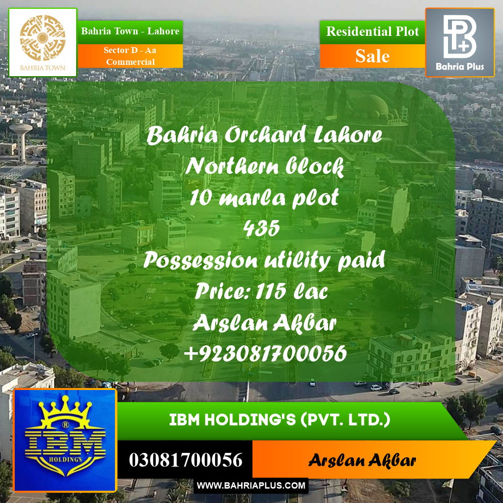 5 Marla Residential Plot for Sale in Sector D - AA Commercial -  Bahria Town, Lahore - (BP-352030)