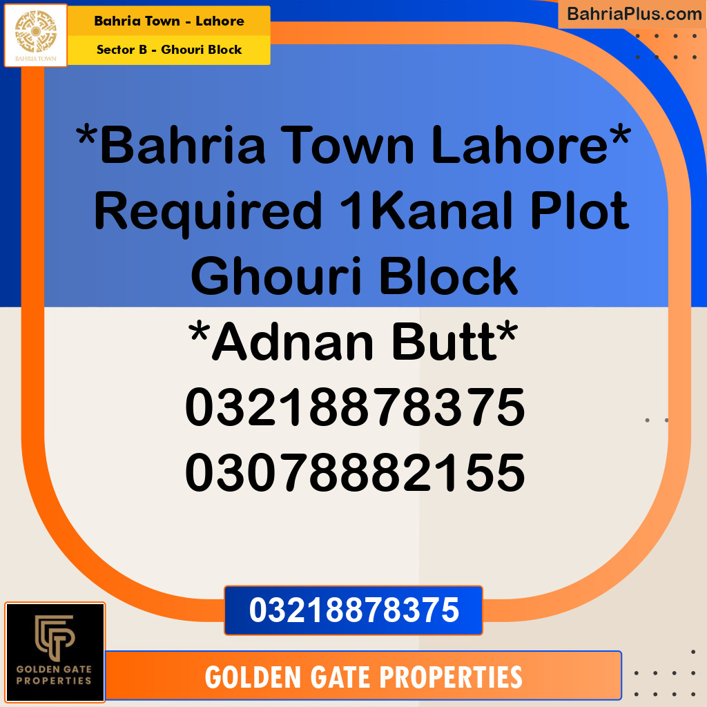 1 Kanal Residential Plot for Sale in Sector B - Ghouri Block -  Bahria Town, Lahore - (BP-352047)